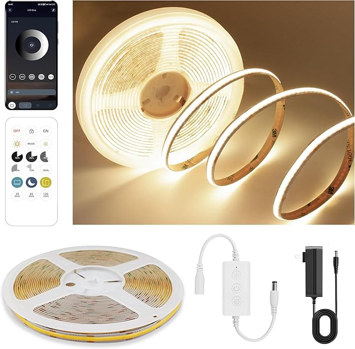 COB LED Strip Lights Warm White,24V Dimmable led Light Strip KIT with Remote and app Control,3000... | Amazon (US)