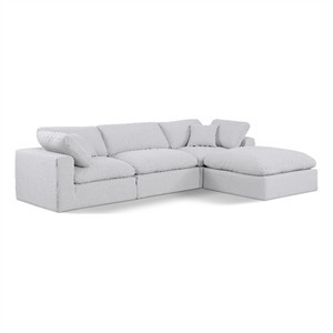 Meridian Furniture Comfy White Linen Textured Fabric 4-Pc. Modular Sectional | Cymax