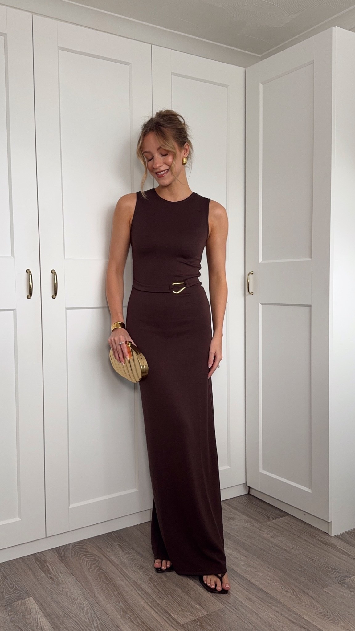 Autumn outfits uk, brown maxi dress, gold clutch, brown heels 

#LTKdatenight #LTKuk #LTKautumn