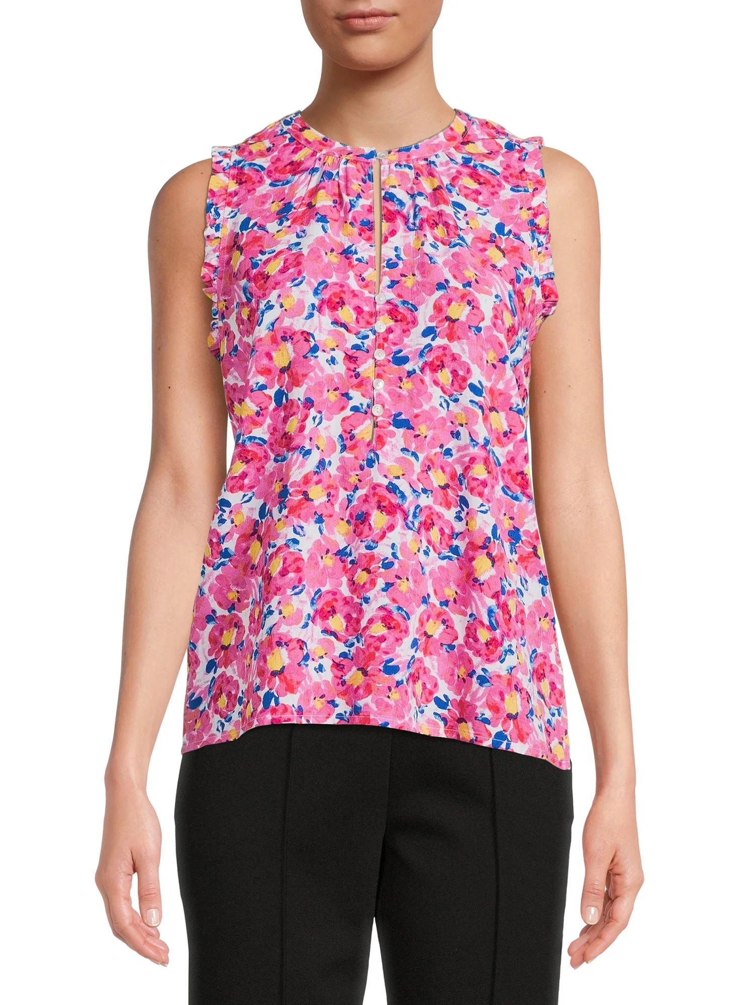 Time and Tru Women's Ruffle Trim Tank Top - Walmart.com | Walmart (US)