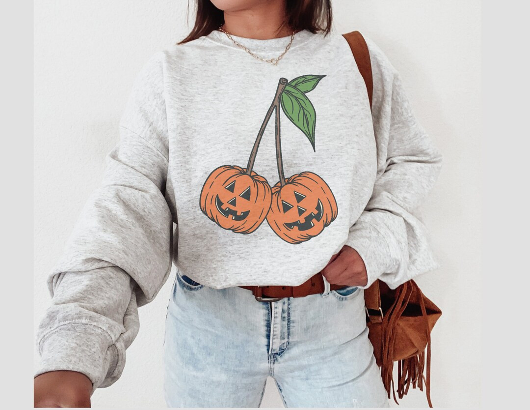 Trendy Pumpkin Sweatshirt, Trendy Halloween Sweatshirt, Pumpkin Cherries Shirt, Cute Fall Sweatsh... | Etsy (US)