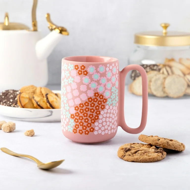 Thyme & Table 19.6 fl oz Pink Flowers Soft Touch Stoneware Mug | Walmart (US)