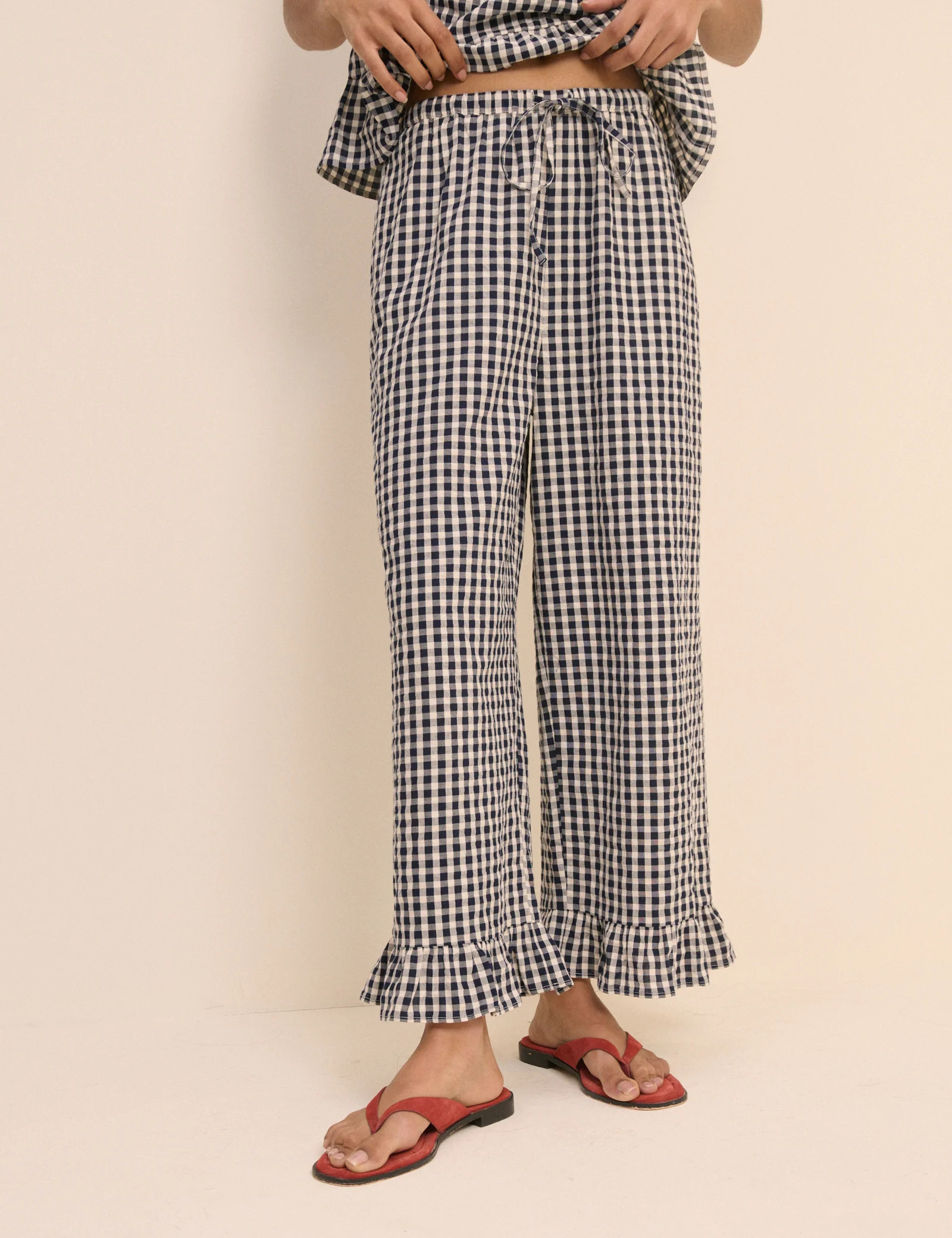 Navy Gingham Wide Leg Sia Trousers | Nobody's Child