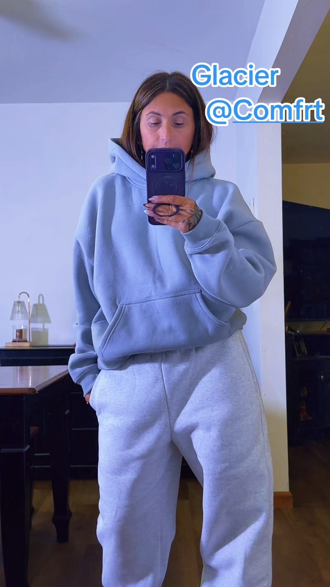 The crop hoodie is so good & has a straight cut from shoulder to waist & the waist band is loser . This is a new shade for Comfrt a beautiful iced blue. I sized up to not have a shorter length . 
Top lg
Bottom sm
Uggs men’s size 6 (fits like a 7woman).

#LTKSeasonal #LTKSaleAlert