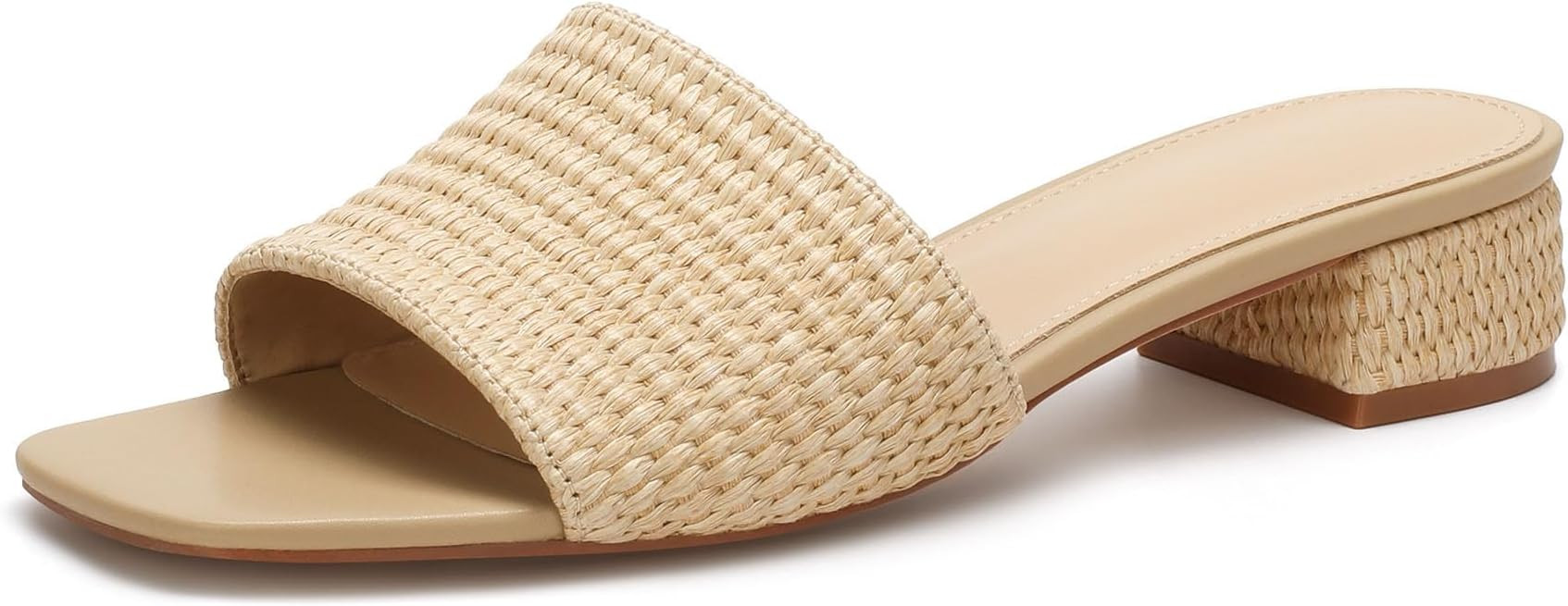 VICKI·VICKI Women’s Raffia Slide Sandals, Low Heel Square Toe Open Toe Slip On Sandals for Wom... | Amazon (US)