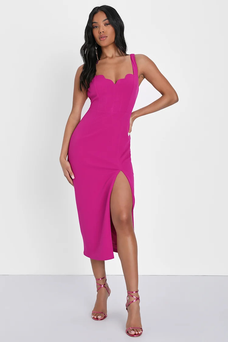 Fabulous Desires Magenta Scalloped Bodycon Midi Dress | Lulus (US)