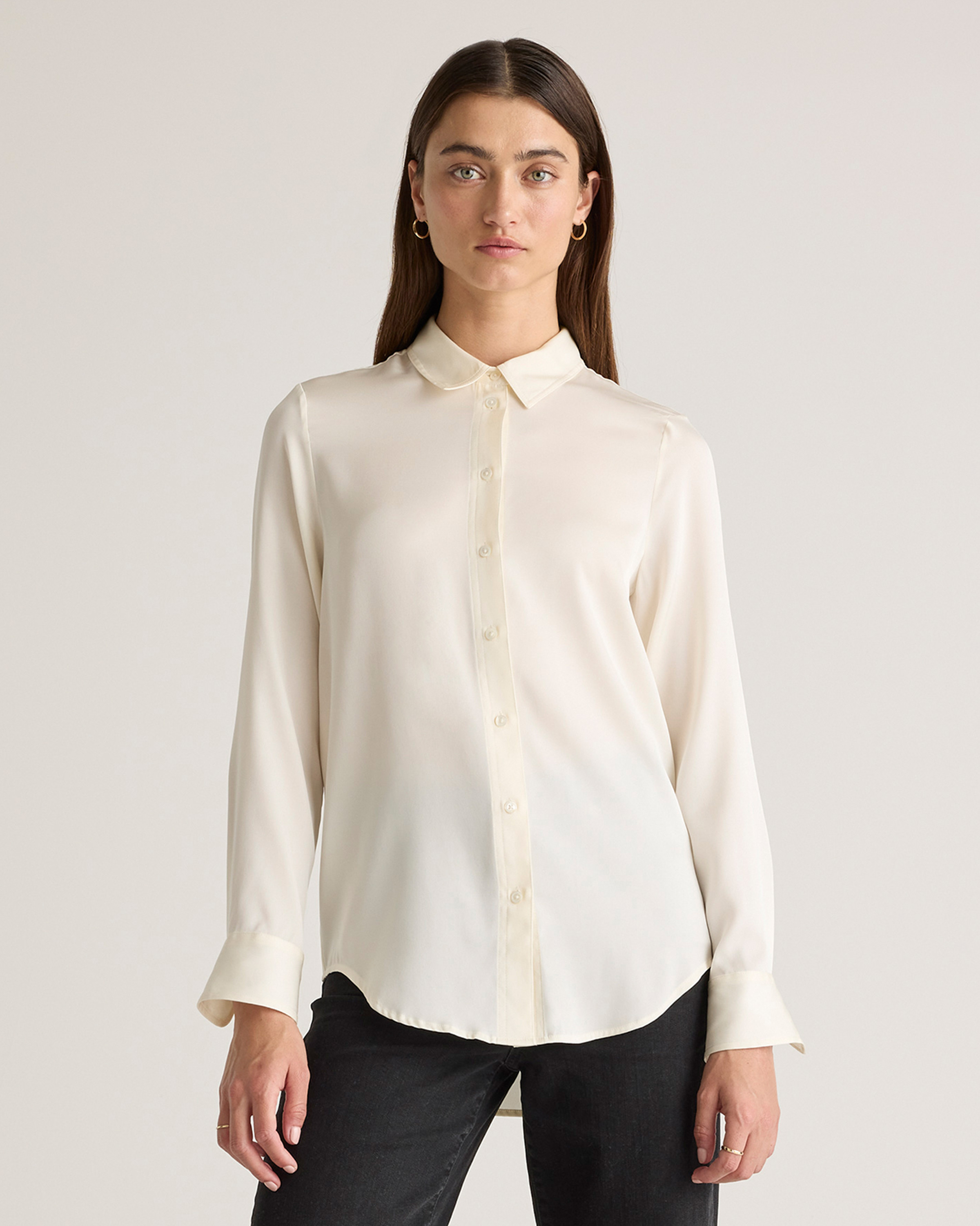 Quince | Women's 100% Washable Silk Stretch Blouse in Ivory, Size Small | Quince