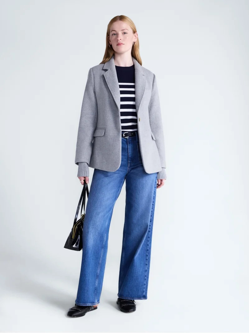Free Assembly Women's and Women's Plus Single-Breasted Blazer with Ribbed Cuffs, Sizes XS-4X | Walmart (US)