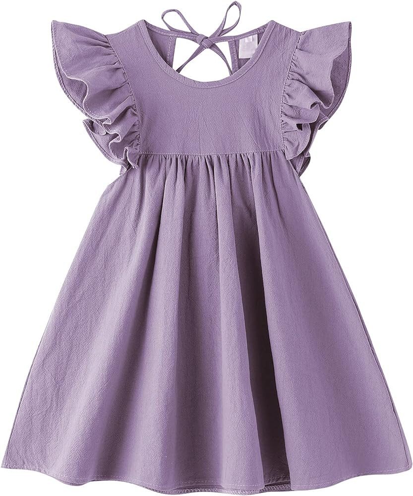 LYXIOF Toddler Baby Girl Cotton Linen Dress Ruffle Sleeve Halter Sleeveless Kids Casual Dresses | Amazon (UK)
