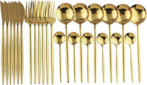 JANKNG 24-Piece Flatware Set, 18/0 Stainless Steel Knife Fork Spoon Teaspoon Silverware Set, Serv... | Amazon (US)