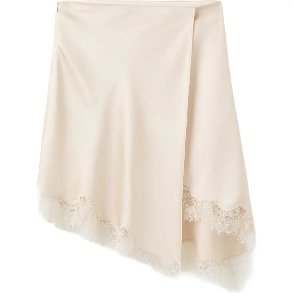 MANGO Lace Trim Satin Skirt in Beige at Nordstrom, Size 6 | Nordstrom