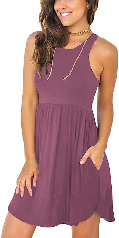 Women's Summer Sleeveless Casual Dresses Swing Cover Up Elastic Sundress with Pockets | Amazon (US)