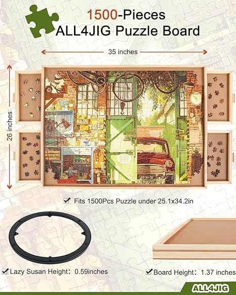 ALL4JIG 1500 Piece Rotating Puzzle Board with Drawers and Cover,Portable Jigsaw Puzzle Table for ... | Amazon (US)