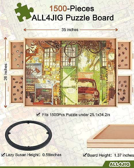 ALL4JIG 1500 Piece Rotating Puzzle Board with Drawers and Cover,Portable Jigsaw Puzzle Table for ... | Amazon (US)