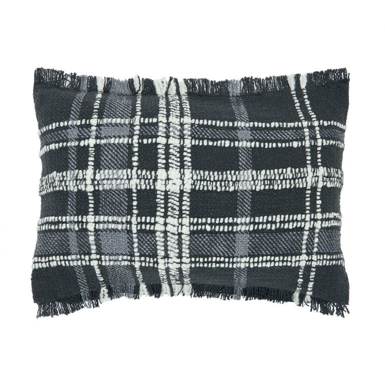 Better Homes & Gardens 14" x 20" Lulu Black Plaid Cotton Rich Decorative Pillow | Walmart (US)