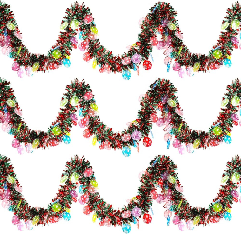 Syhood Christmas Tinsel Garland Red and Green Metallic Twist Garland Christmas Ball Tinsel Decora... | Amazon (US)