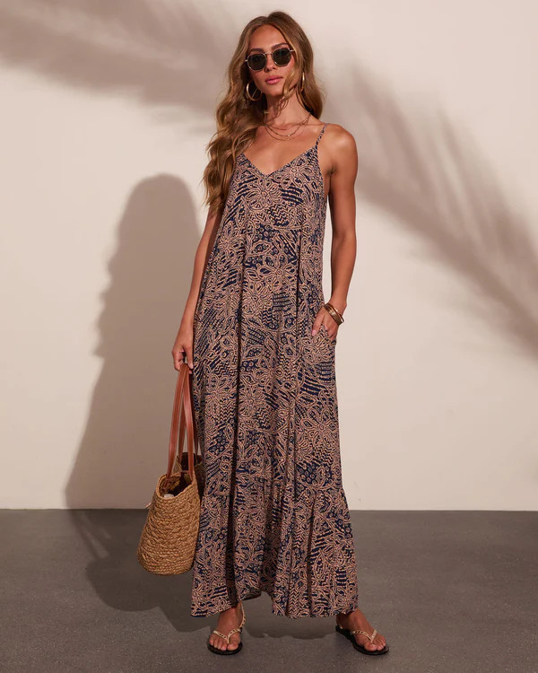 Softly Golden Abstract Print Maxi Dress | VICI