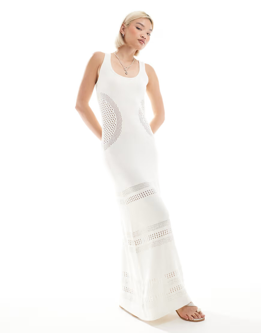4th & Reckless knitted scoop neck panel detail beach maxi dress in cream-White | ASOS (Global)