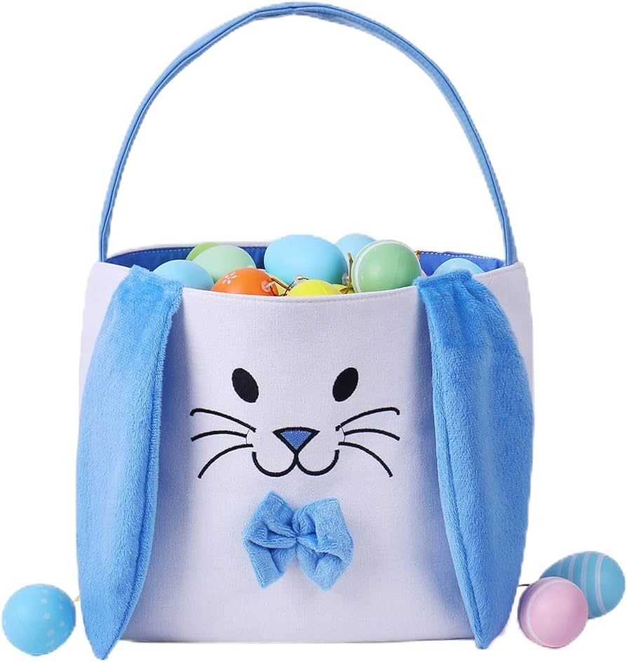 Easter Bunny Baskets for Kids Empty Egg Hunt Bags, Rabbit Buckets with Handle for Carrying Candy ... | Amazon (US)