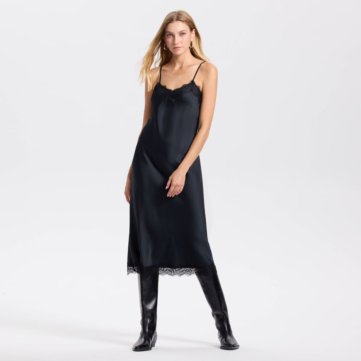 Women's Satin Spray Midi Slip Dress - A New Day™ Black M | Target