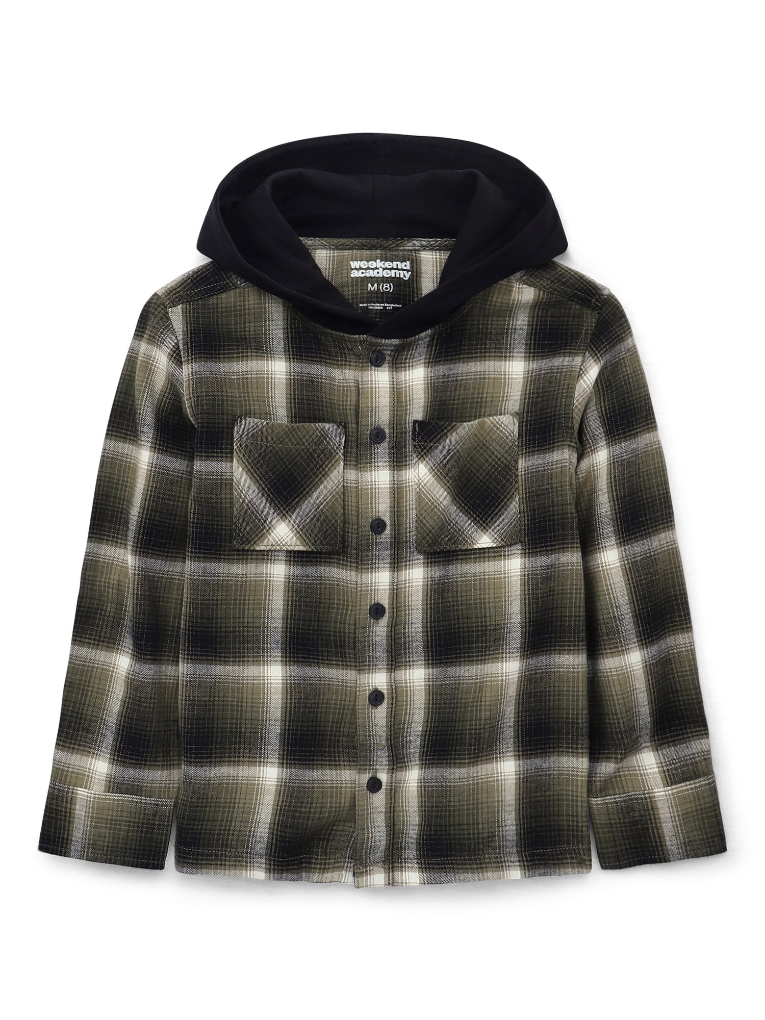 Weekend Academy Boys Hooded Flannel Shacket, Sizes 4-18 - Walmart.com | Walmart (US)