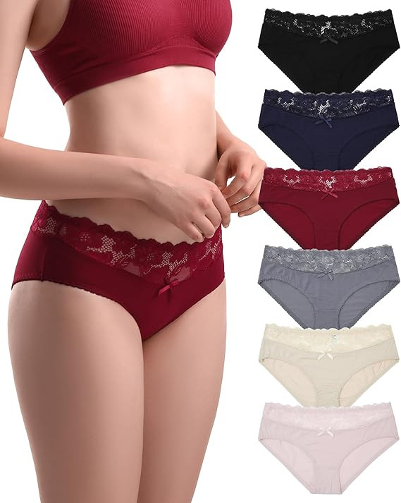 Oegho 6 Pack Cotton Bikini Womens Underwear Hipster Lace Panties Soft Stretch Breathable Low Rise... | Amazon (US)