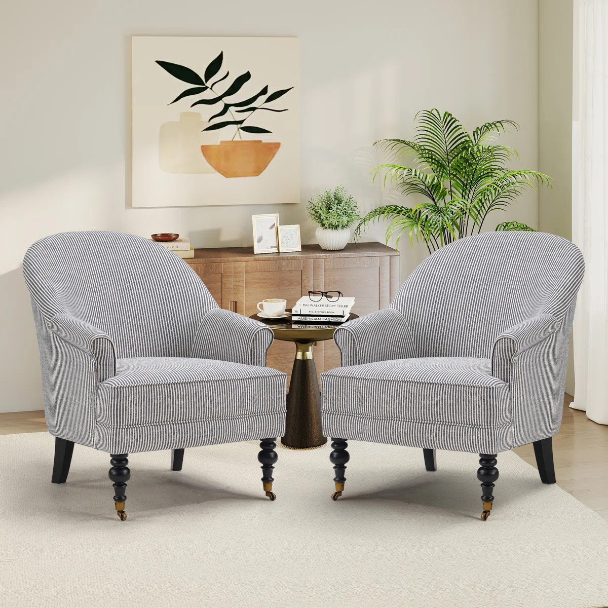 30" W Stylish Upholstered Striped Arm Accent Chair With Solid Wood Legs | Wayfair North America