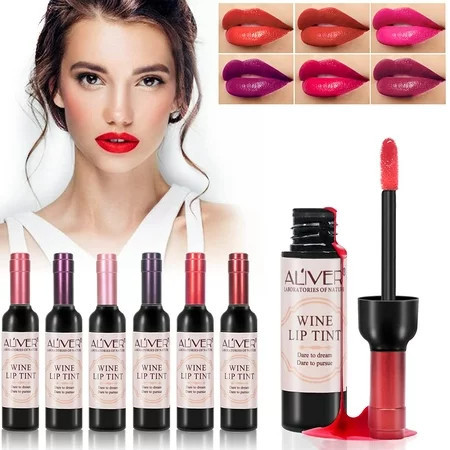 Aliver Wine Lip TInt 6 Colors Matte Liquid Lipstick Waterproof Natural Long Lasting Mini Make Up Lip Sticks Wine Bottle Cover | Walmart (US)