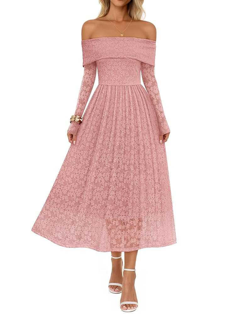MEROKEETY Women's 2025 Fall Long Sleeve Floral Midi Dress Off Shoulder Wedding Guest Formal Long ... | Amazon (US)