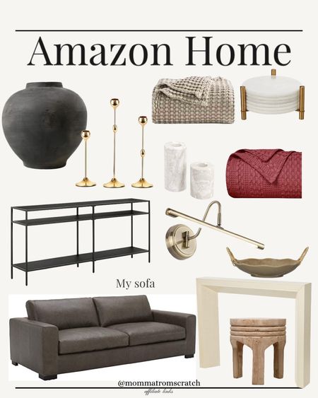 Amazon home, most loved amazon decor, leather sofa, console table, black vase, waffle blanket, candles pillars, stool, picture light, coasters

#LTKstyletip #LTKsalealert #LTKhome
