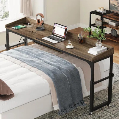 35.4" to 43.3" Height Adjustable Overbed Table with Wheels, 70.8" Queen Size Mobile Laptop Desk, Rolling Computer Cart with Tiltable Stand, Built-in O | Wayfair North America