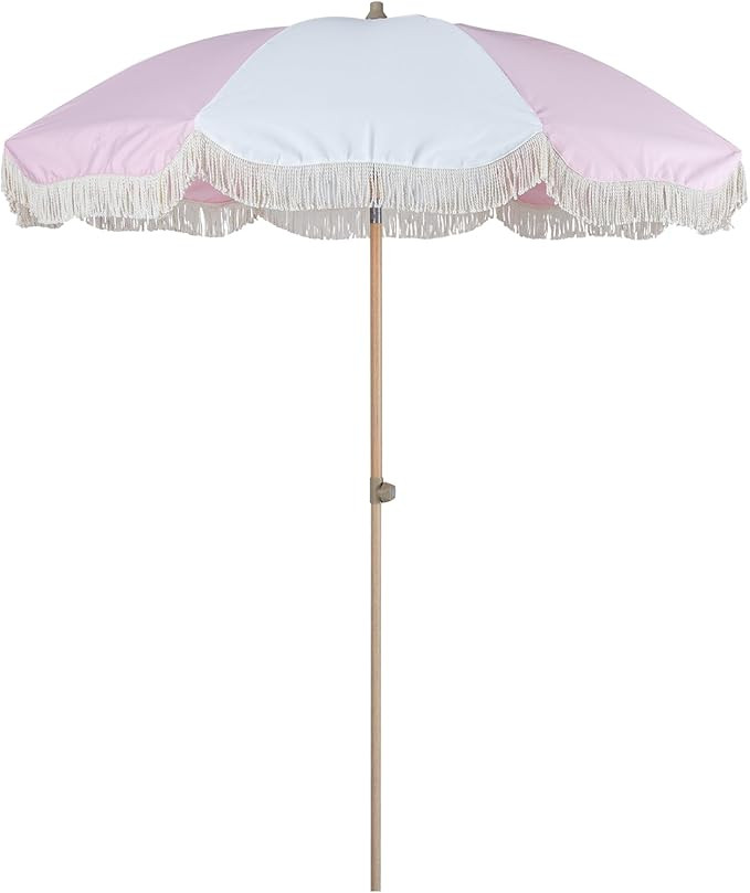 Tempera 7ft Boho Beach & Patio Umbrella with Fringe, Market Umbrellas with UPF 50+ UV & Water-Res... | Amazon (US)