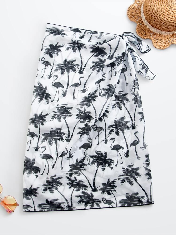 Girls Palm Tree & Flamingo Print Cover Up Skirt | SHEIN