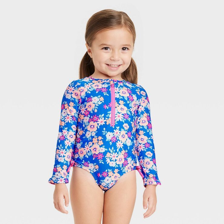 Toddler Girls' Floral One Piece Swimsuit - Cat & Jack™ Blue | Target