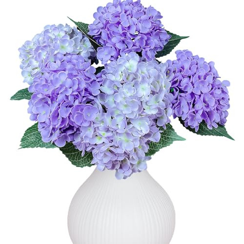 6PCS Premium Purple Hydrangea Artificial Flowers Bouquets, Light Purple Silk Hydrangea Flowers Heads with Stems, Fake Hydrangeas Flowers Arrangement, Faux Hydrangea Decor for Home Wedding Party Table | Amazon (US)