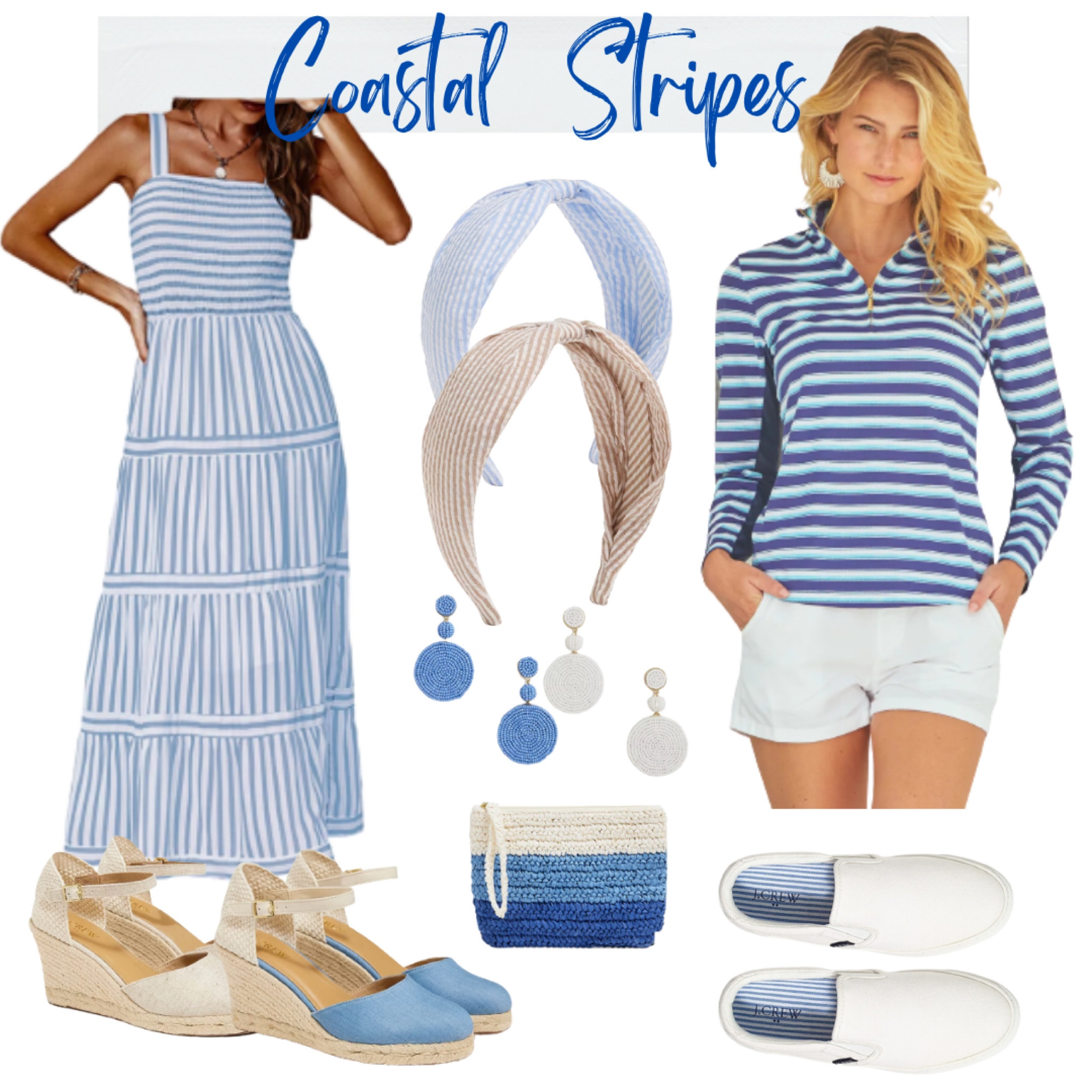 Coastal Stripes for summer time comfortable easy everyday outfits  
Women’s summer dress stripe spaghetti strap line long maxi dress, knotted wrap headband, circle beaded statement earrings, ankle-strap espadrille wedges.  
Easter dress, spring dress, stripes
#easterdress #springdress #summerdress #easteroutfits 

#LTKfit #LTKFind #LTKstyletip
