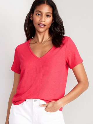 Luxe V-Neck Rib-Knit T-Shirt for Women | Old Navy (CA)