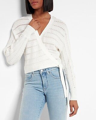 Pointelle Wrap Front Sweater | Express