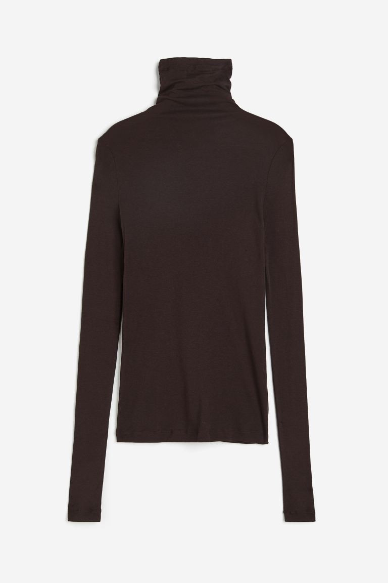 Pima Cotton Turtleneck Top - Dark brown - Ladies | H&M US | H&M (US + CA)