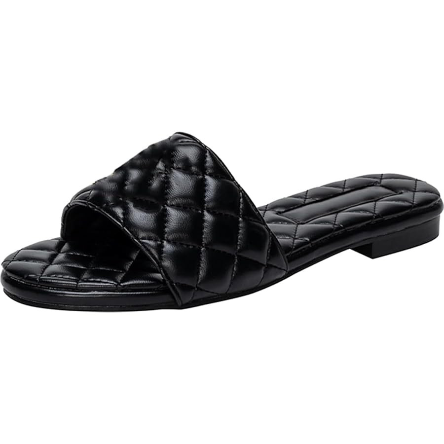 Women's Sandals Summer Leather Flat Sandals Comfort Slip On Slide Sandal Party Wedding Slippers S... | Amazon (US)