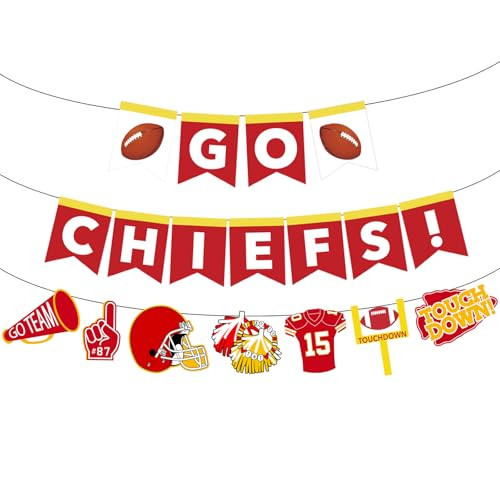 Go Chiefs Football Banner Party Decorations, Chiefs Football Party Banner Super Football Touchdown Game Day Chiefs Banner Decorations | Amazon (US)