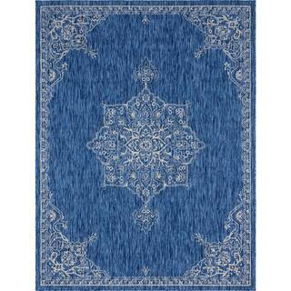 Blue Antique Outdoor 9 ft. x 12 ft. Area Rug | The Home Depot