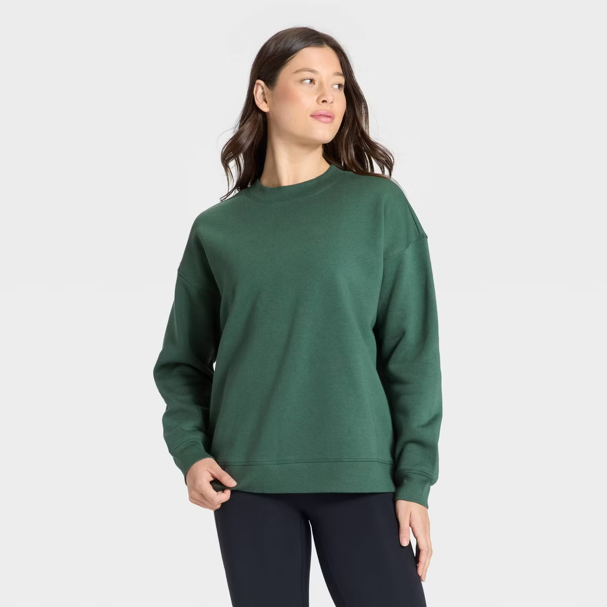 Women's Active Comfort Oversized Crewneck Sweatshirt - All In Motion™ Dark Green M | Target