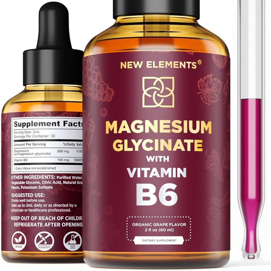 Liquid Magnesium Glycinate Drops with Vitamin B6 - Magnesium Supplement 500mg & Vitamin B6 100mg ... | Amazon (US)