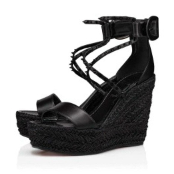 Christian Louboutin Platform Wedge Spiked Heels Black Sandals — Brand New | Poshmark