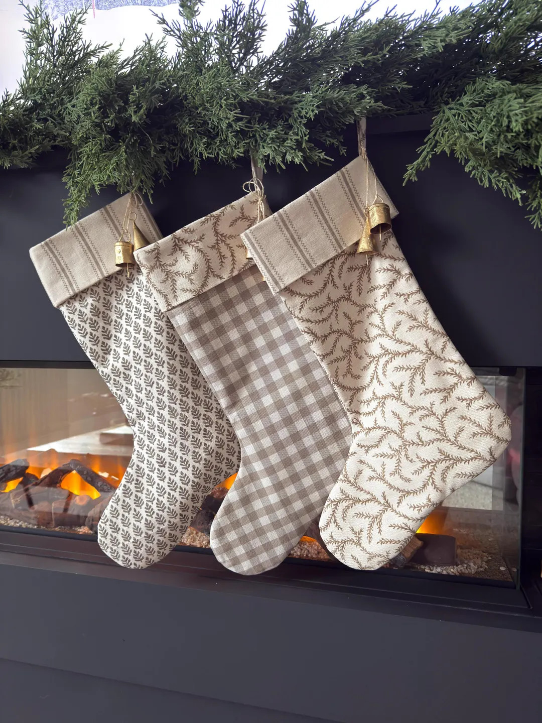 Handmade Neutral Christmas Stocking With Vintage Bells - Etsy UK | Etsy (US)