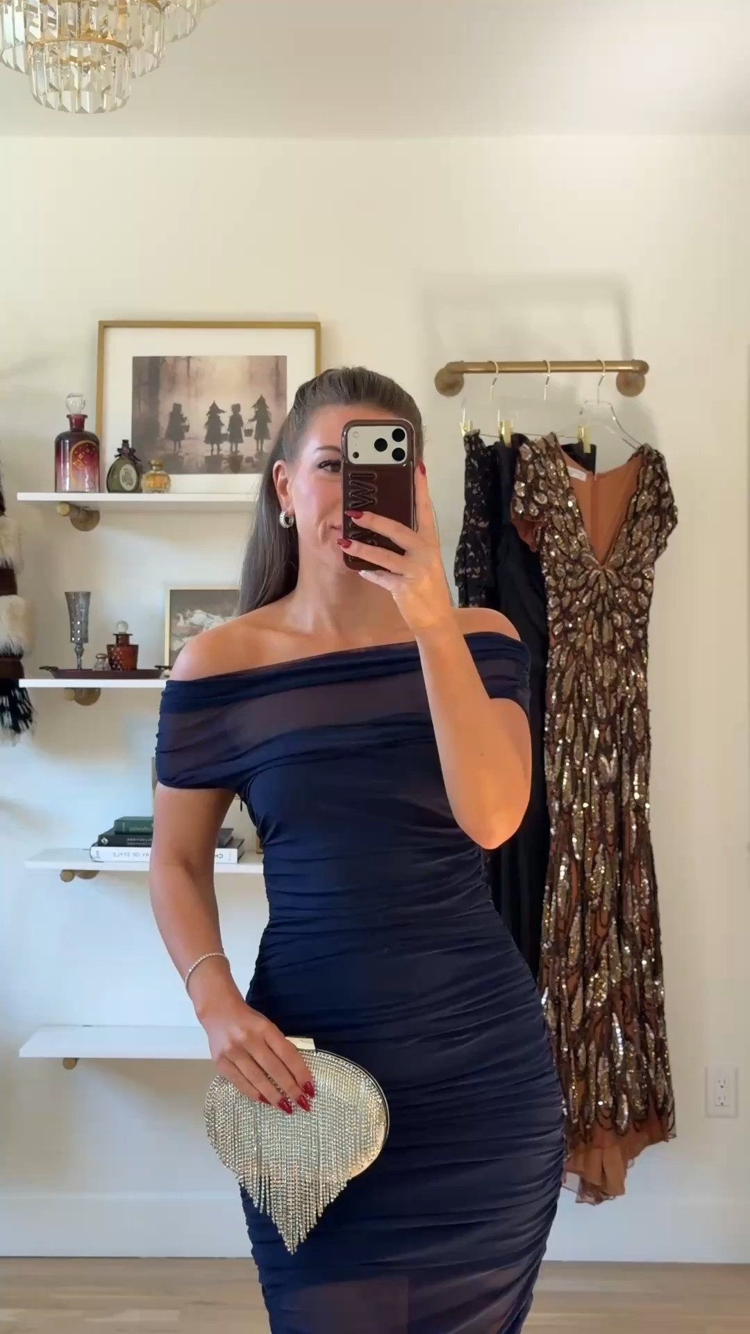 navy off-the-shoulder maxi in ruched stretch mesh with a fitted silhouette formal event & wedding guest dress under $100 🙌🏻✨

lulus - deals20
vici - emerson35
electric picks - emerson20 
revolve - tulip

Im 5’4” and wearing my usual small/2 

affordable fashion finds, fall wedding guest dresses, wedding guest dresses, cocktail dresses, semi-formal dresses, black tie wedding guest dresses, destination wedding guest dresses, garden party dresses, wedding guest outfit ideas