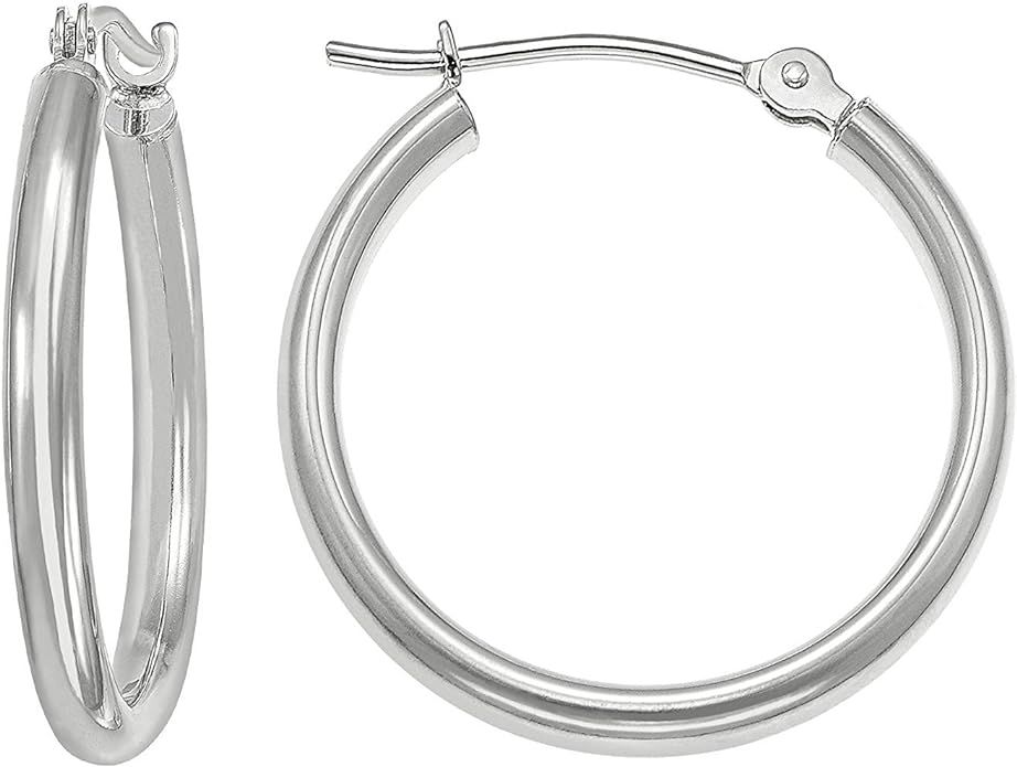 14k White Gold Classic Round Hoop Earrings | Amazon (US)