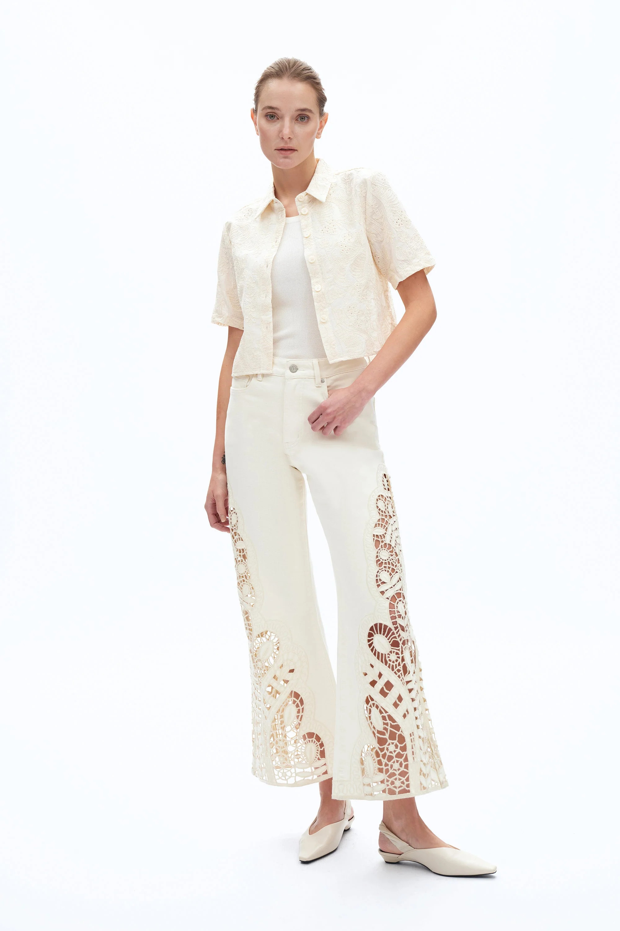 High Rise Lace Wide Leg Pants | BAYEAS