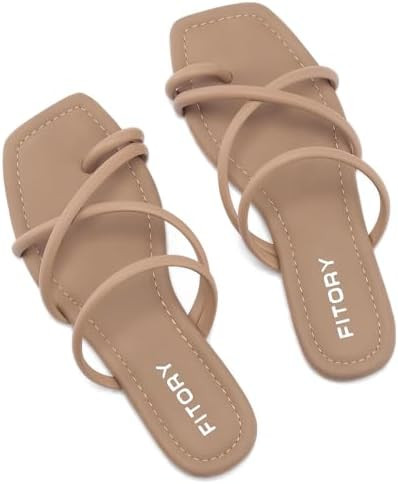 FITORY Women's Slide Sandals Flat Toe Ring Thongs with Cross Strap for Summer Size | Amazon (US)